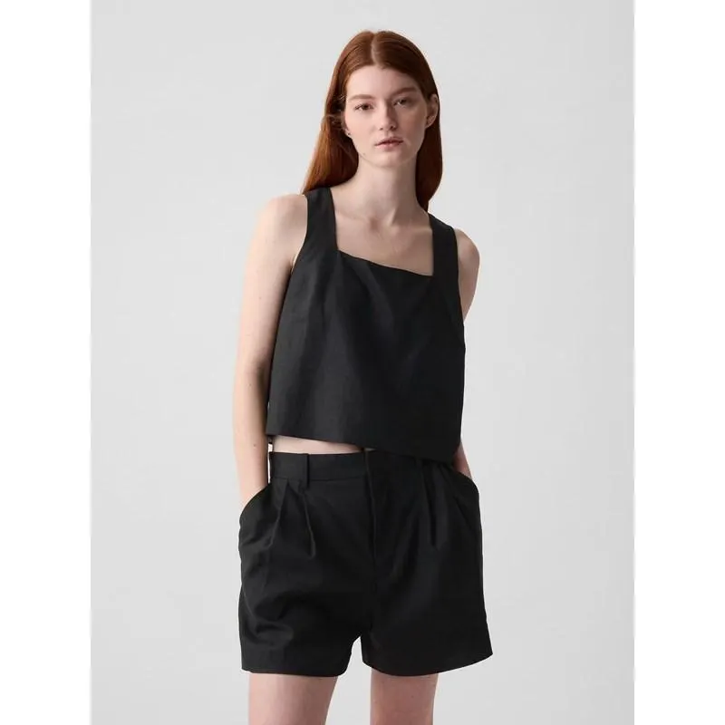 Γυναικείο Αμάνικο Cropped Φανελάκι Λινό με Κουμπιά στην Πλάτη