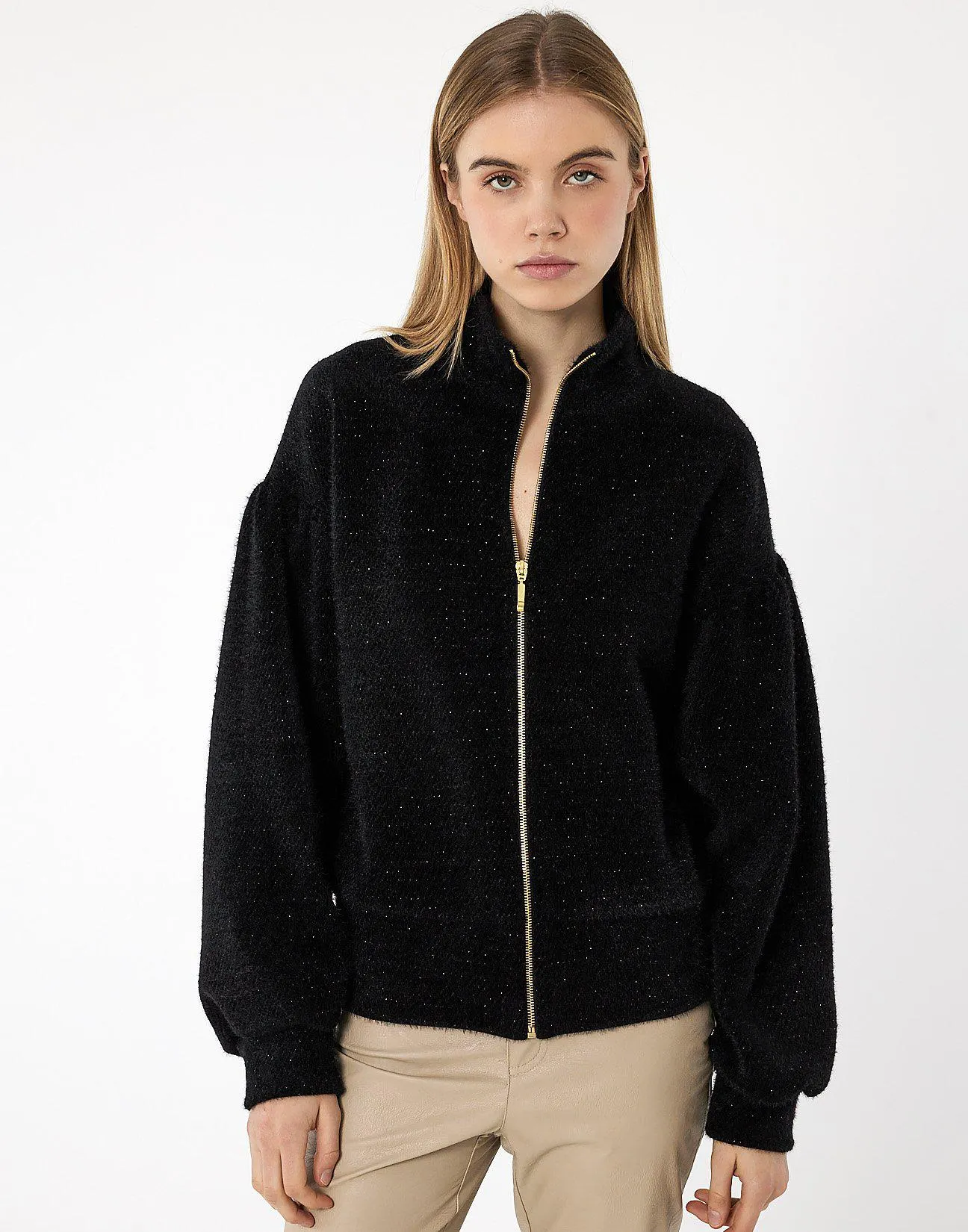 Ζακέτα χνουδωτή με φερμουάρ