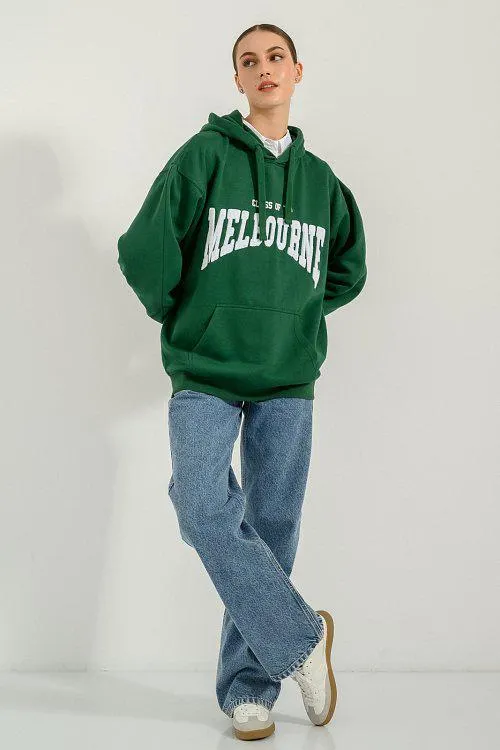 Oversized φούτερ με κουκούλα και κεντημένο σχέδιο