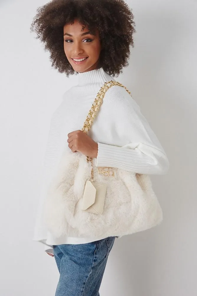 Faux fur bag with chain strap