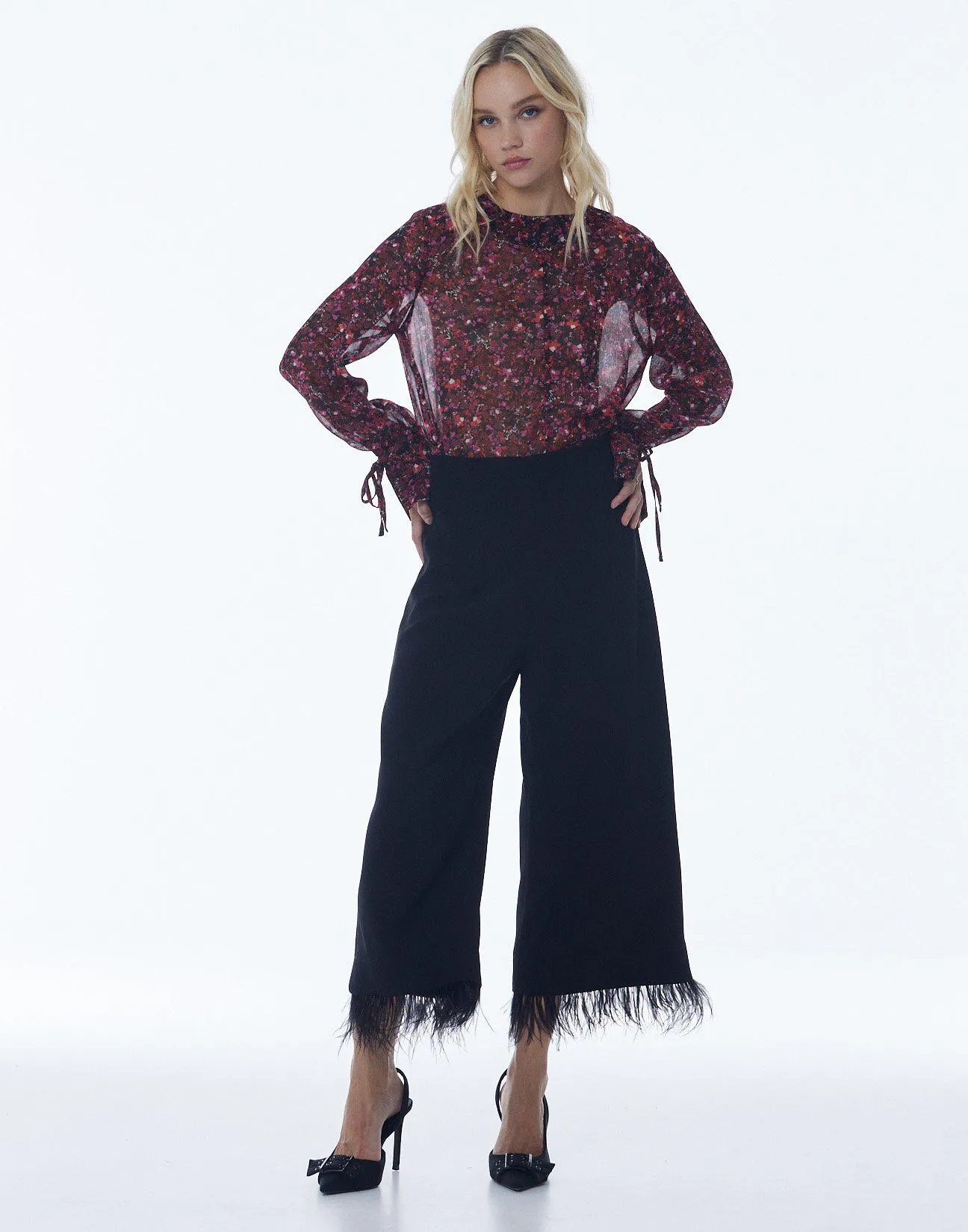 Παντελόνι culotte με φτερά