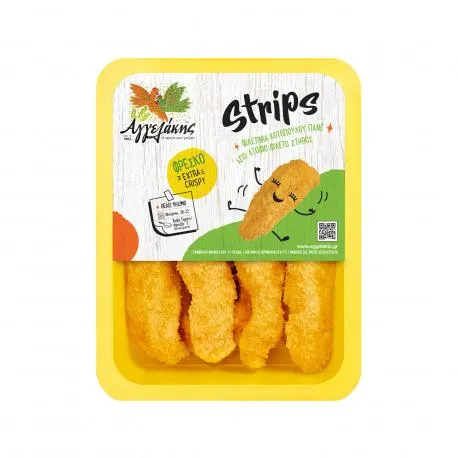 Αγγελάκης κοτόπουλο φιλετίνια πανέ νωπά τυποποιημένα strips (400g)