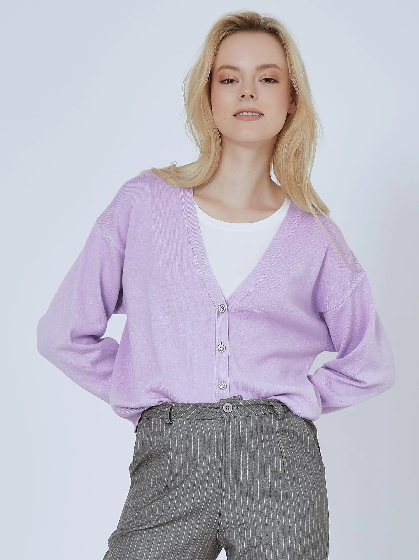 Ζακέτα με κουμπιά strass σε λιλά