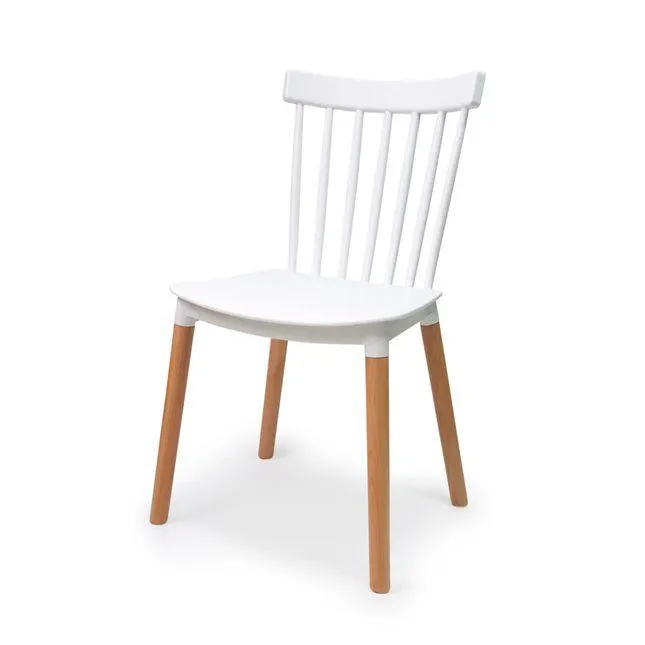 Καρέκλα από πολυπροπυλένιο λευκή με ξύλινα πόδια 43x49x82 εκ.