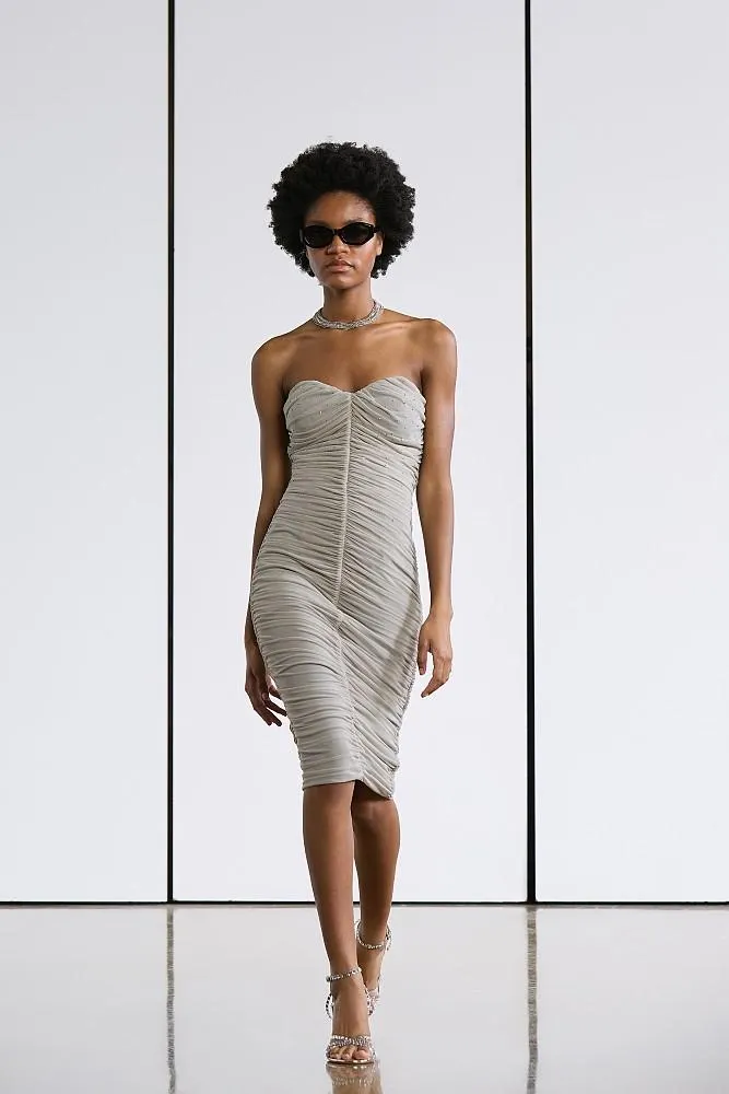 Midi strapless dress with gathered design - Gold Label