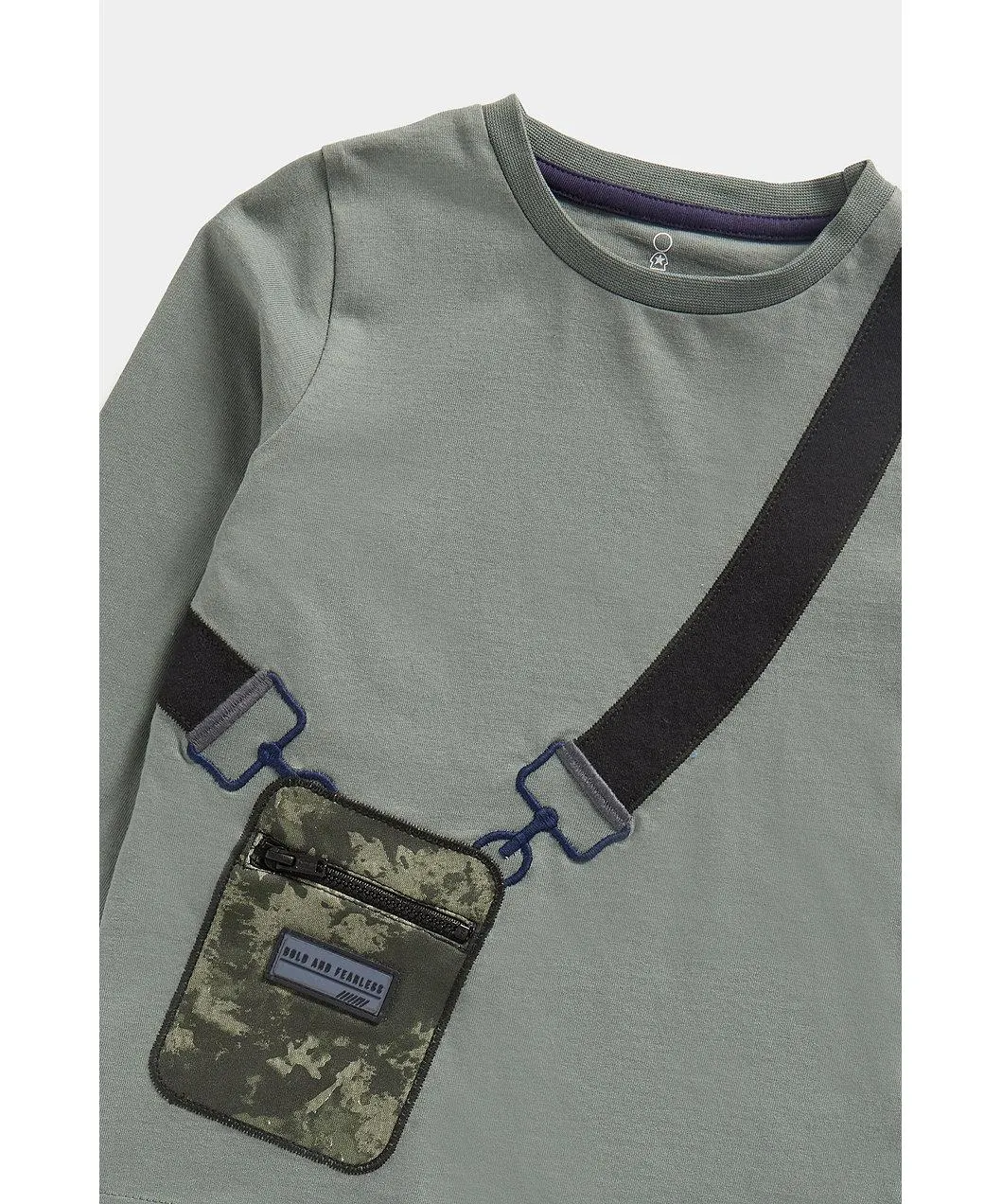 χακί μακρυμάνικη μπλούζα με σχεδιασμένο τσαντάκι