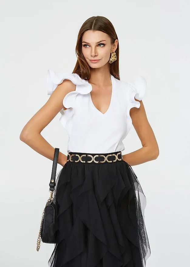 Βαμβακερή μπλούζα με βολάν στα μανίκια