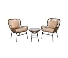 SALSA MAX Set Κήπου - Βεράντας Μέταλλο Βαφή Μαύρο, Wicker Φυσικό: Τραπεζάκι+2 Πολυθρόνες