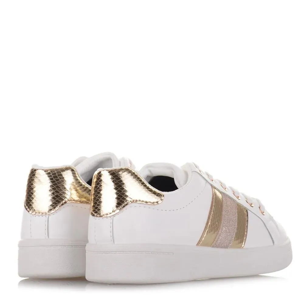 Γυναικεία sneakers σε λευκό χρώμα με μεταλιζέ λεπτομέρειες Famous