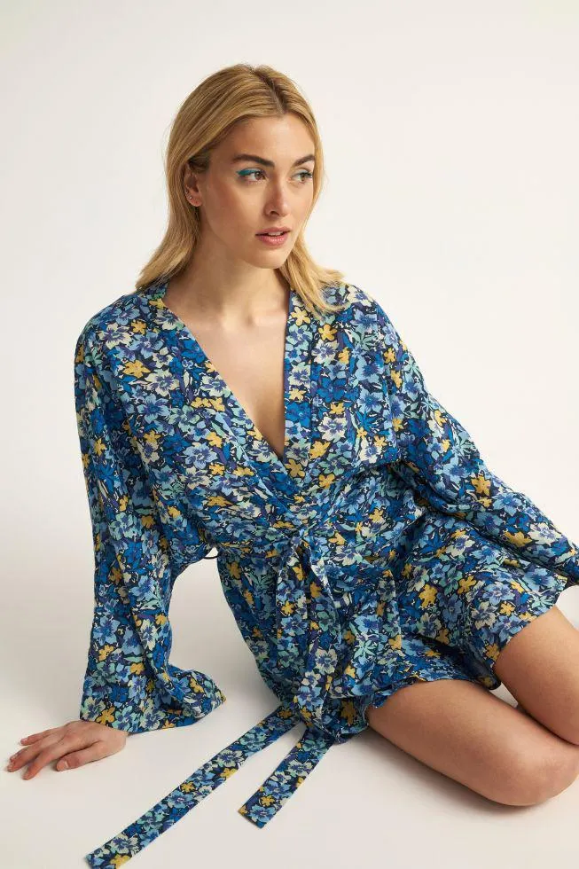 Κιμονό κρουαζέ φλοράλ Multicolor