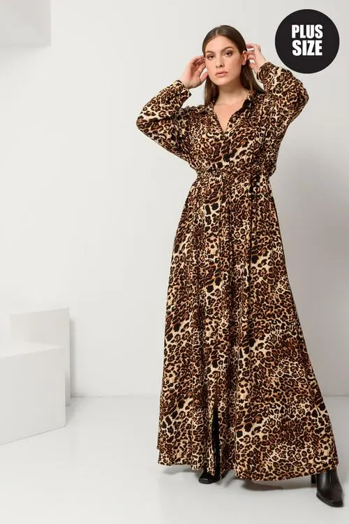 Maxi σεμιζιέ φόρεμα με leopard print