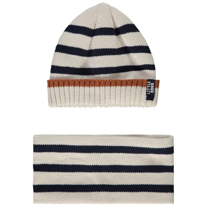 Ensemble bonnet + snood en tricot rayés pour bébé garçon