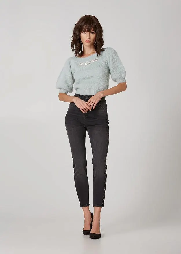 Fluffy έξωμο, κοντομάνικο πουλόβερ