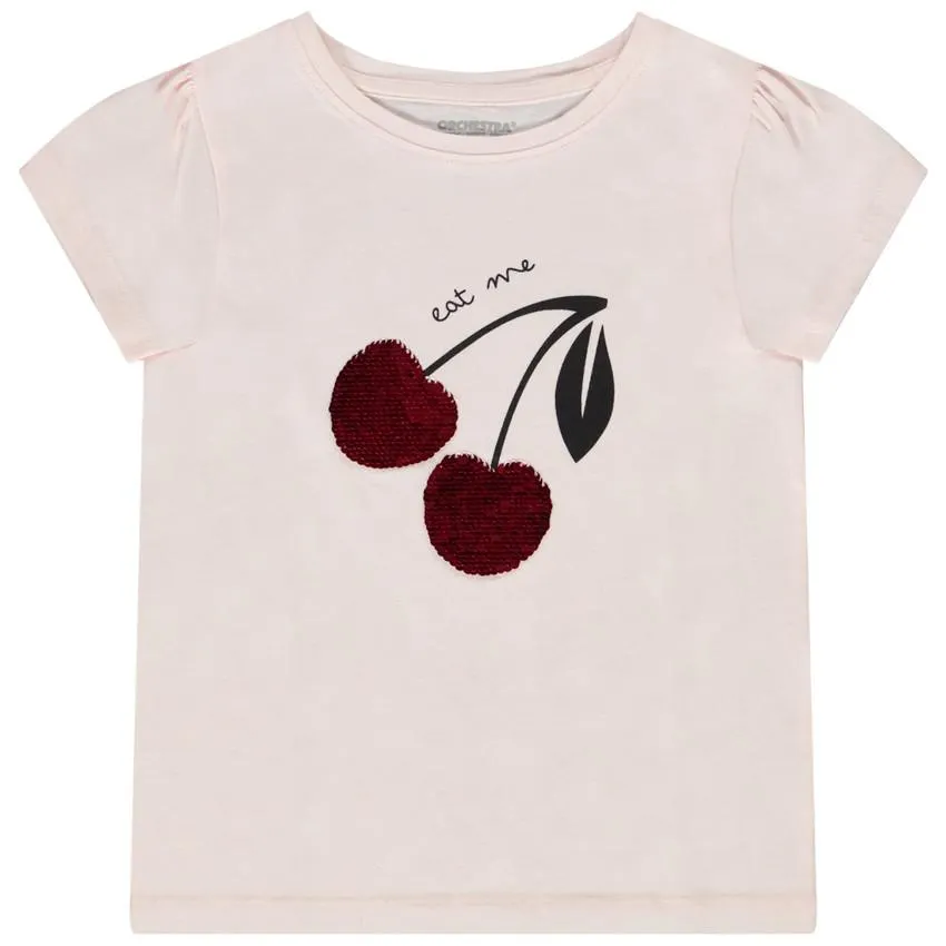 T-shirt κοντά μανίκια print fruit en παγιέτες μαγικές για κορίτσι