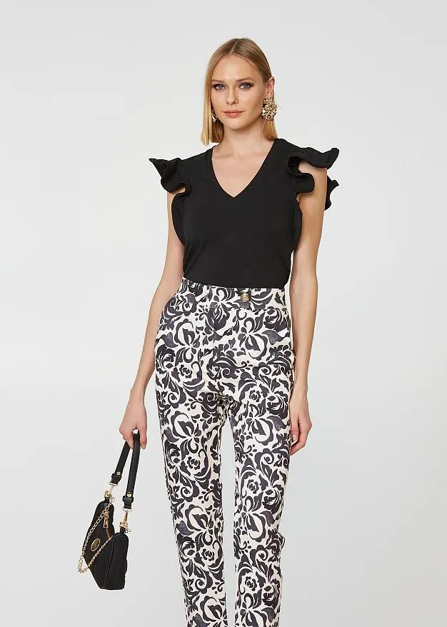 Βαμβακερή μπλούζα με βολάν στα μανίκια