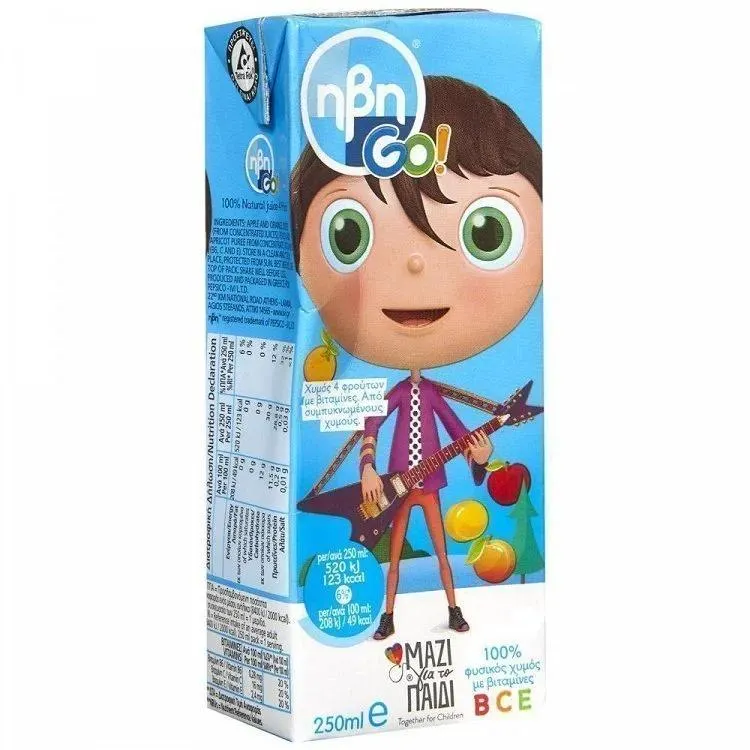 Ηβη Go! Blue Φυσικός Χυμός Μήλο Πορτοκάλι Ροδάκινο Βερύκοκο 250ml