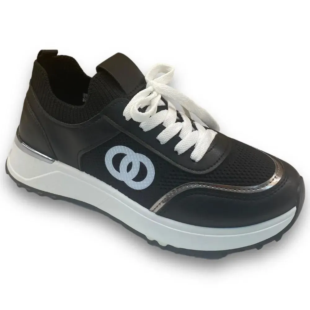 Μαύρα Γυναικεία Sneakers με λευκή σόλα Famous