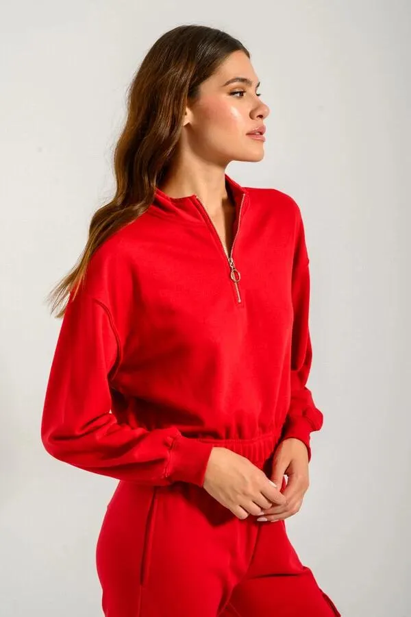 Κροπ φούτερ με φερμουάρ