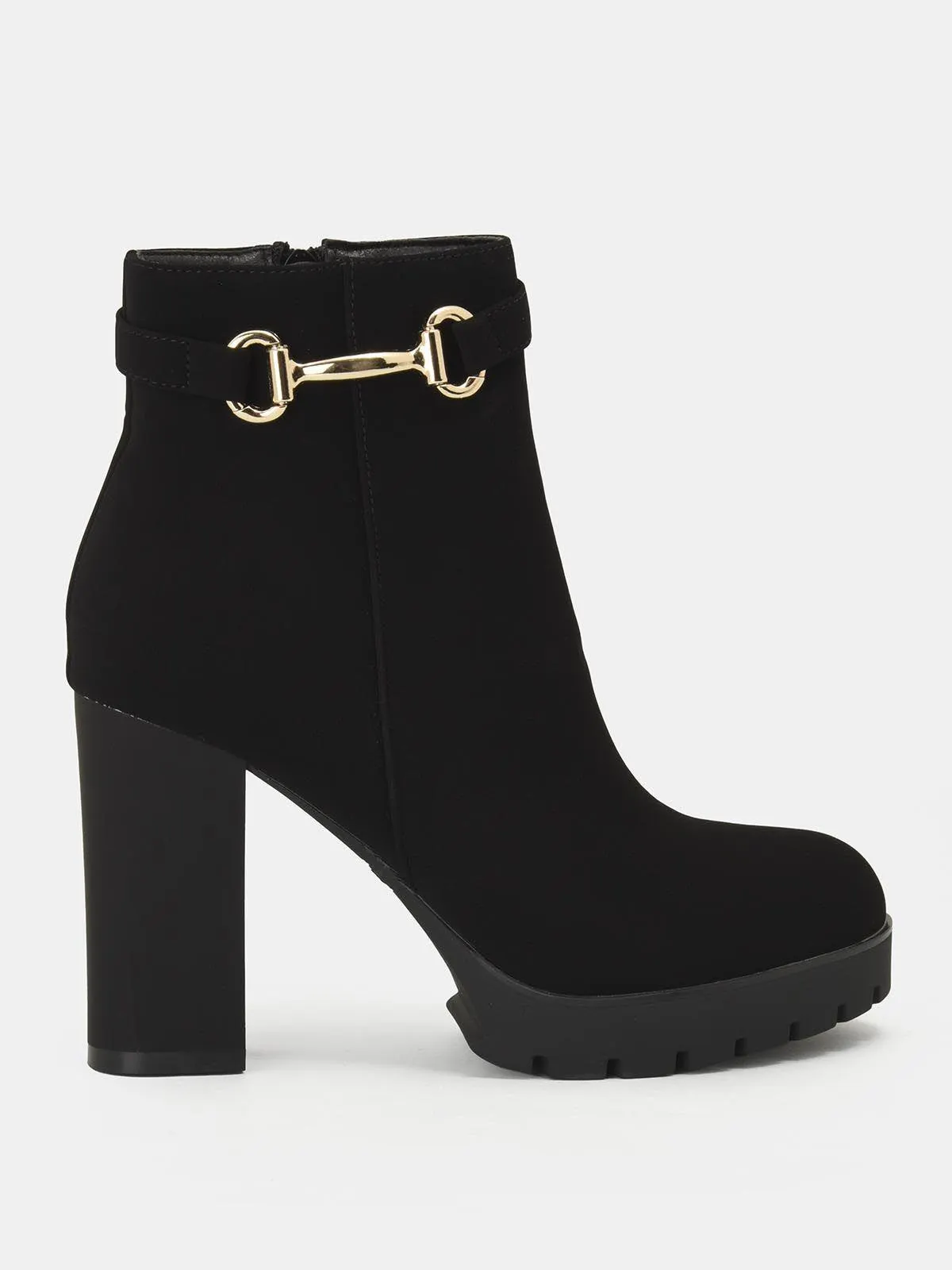 Μποτάκια suede με χοντρό τακούνι & αλυσίδα