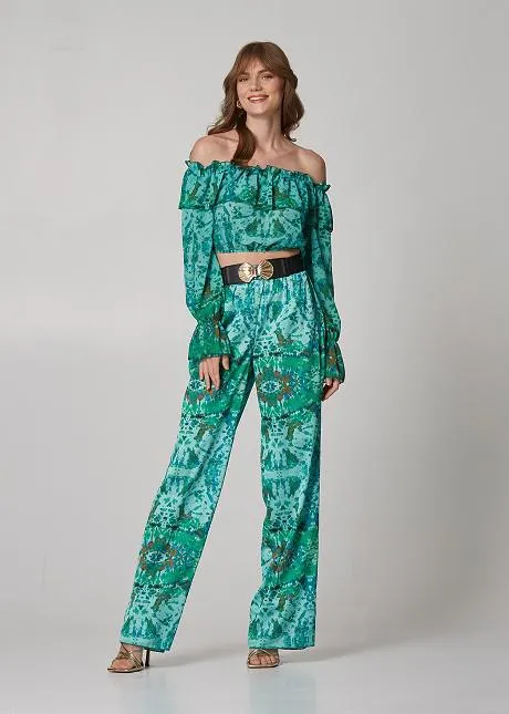 Off shoulder κροπ τοπ με print