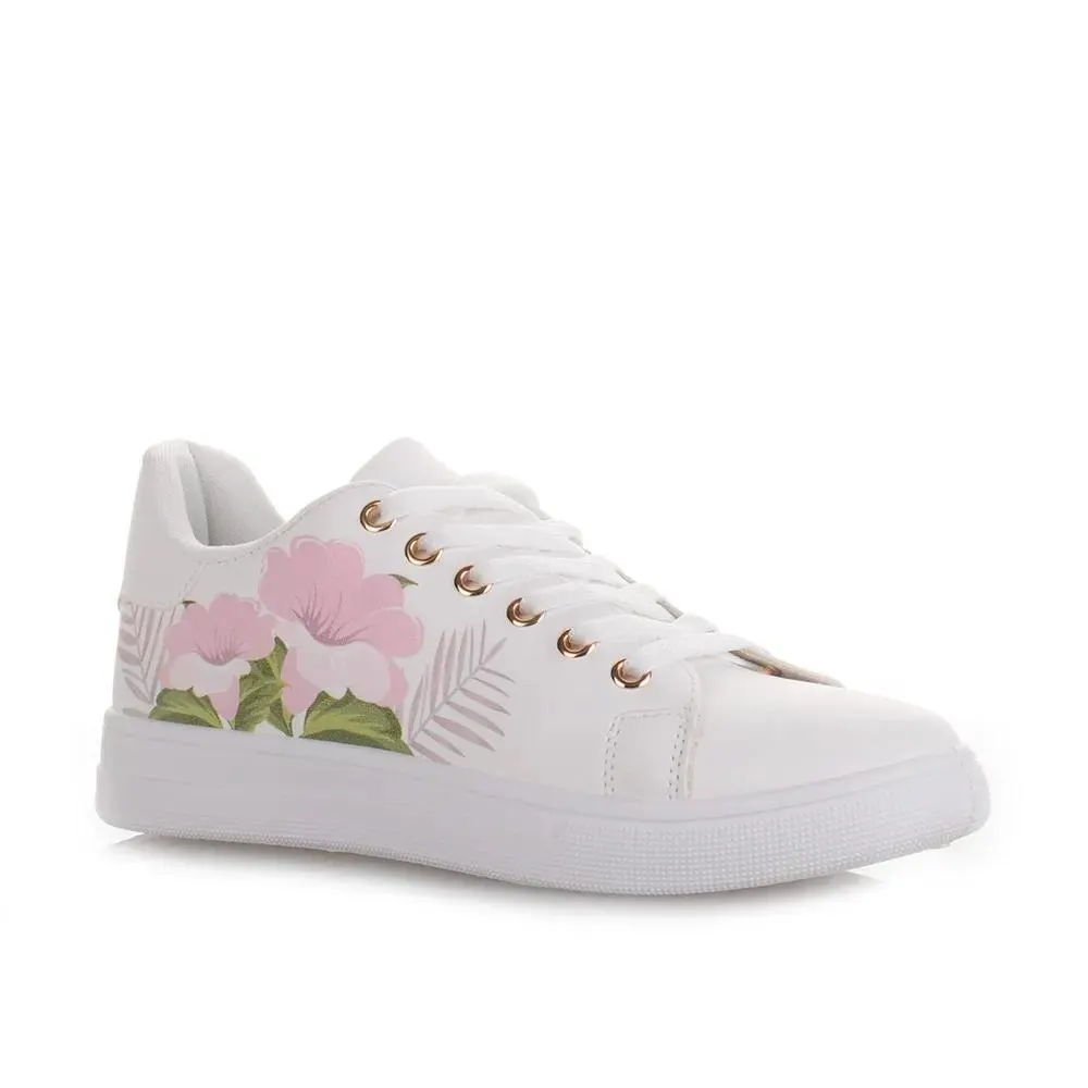 Γυναικεία λευκά Sneakers με Λουλούδια Famous