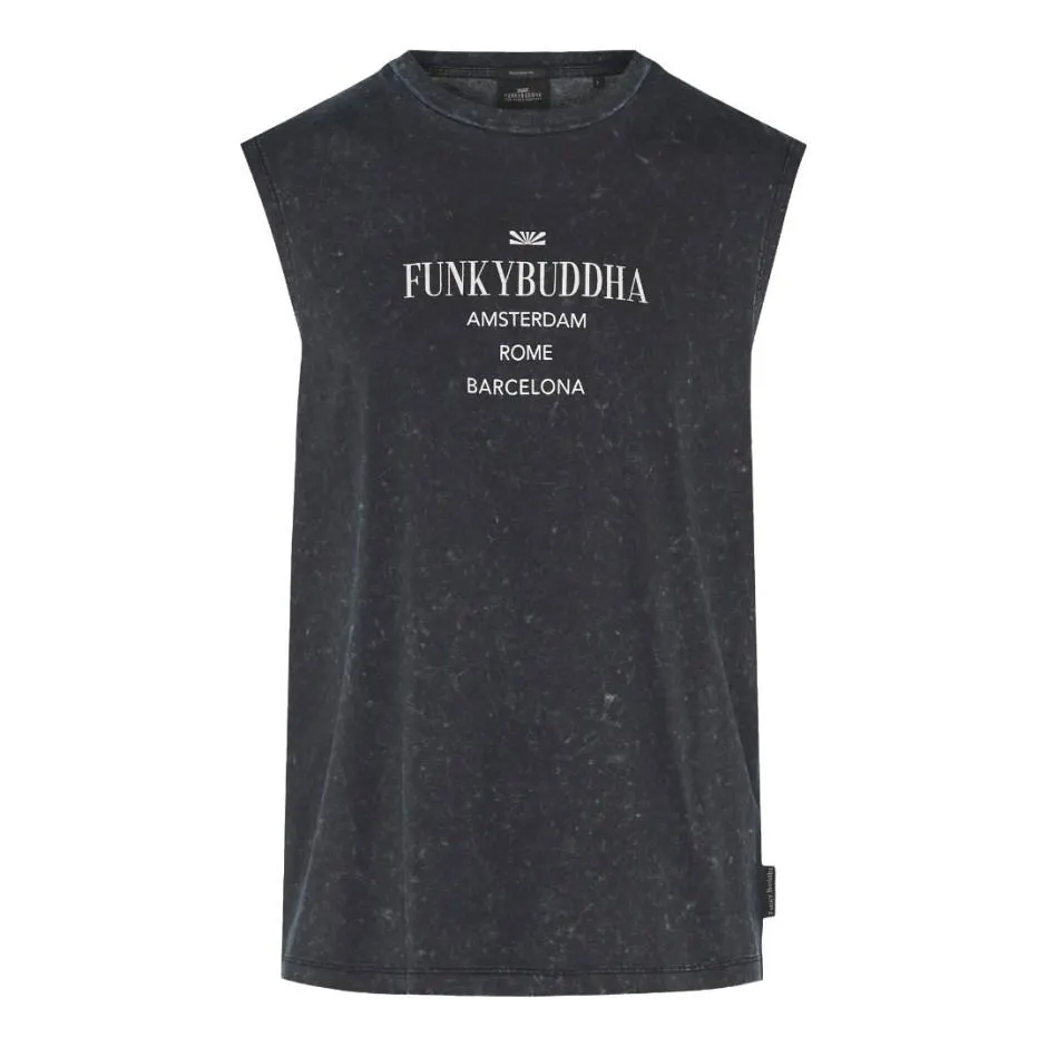 Ανδρική Αμάνικη Μπλούζα Μαύρη - Funky Buddha Garment Dyed