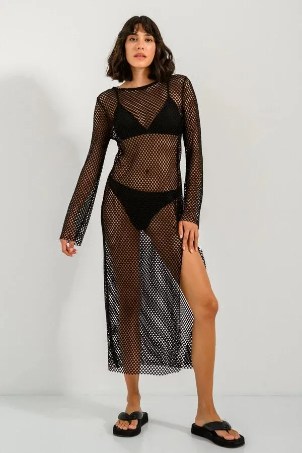 Midi διχτυωτό φόρεμα με άνοιγμα