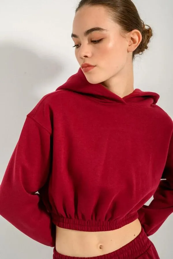 Κροπ φούτερ με κουκούλα και λάστιχο