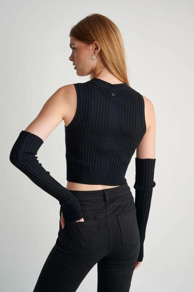 Σετ πλεκτή μπλούζα με μανίκια Black