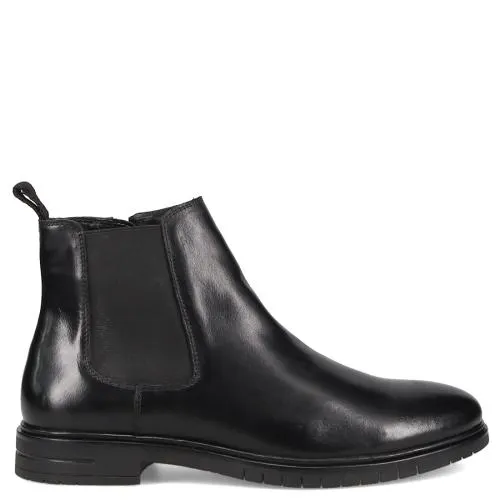 Ανδρικό μαύρο δερμάτινο Chelsea μποτάκι 100000567-014