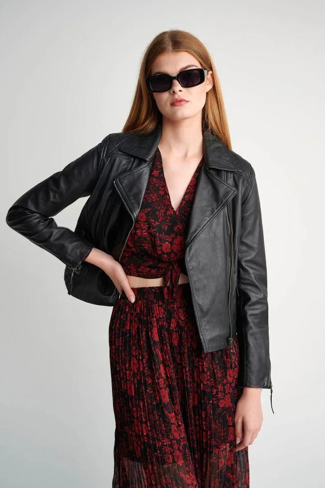 Μπουφάν biker δερμάτινο Black