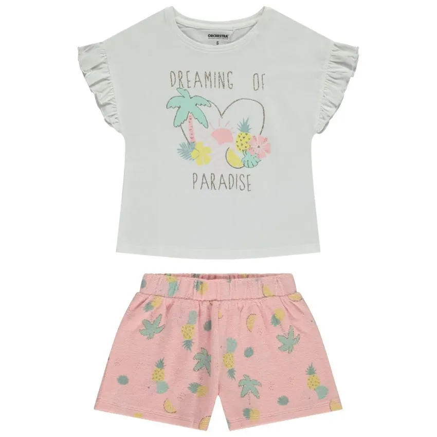 Ensemble 2 pièces t-shirt à manches courtes + short fantaisie pour fille