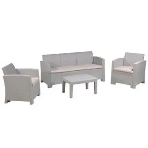 SAVANNA Set Σαλόνι Κήπου Βεράντας K/D, PP-UV Sand Grey Μαξιλάρια Μπεζ
