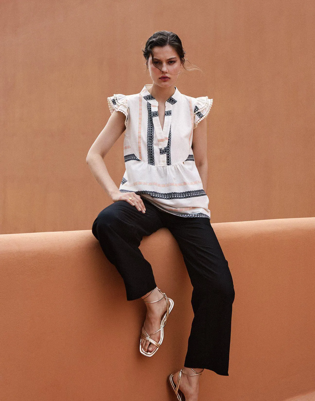 Μπλούζα ζακάρ με βολάν