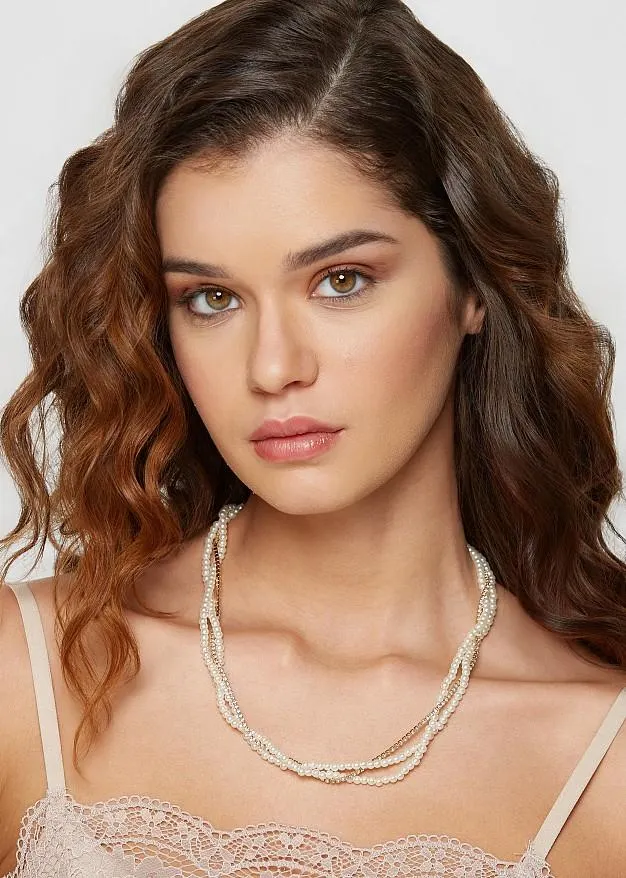 Κολιέ με πέρλες και στρας