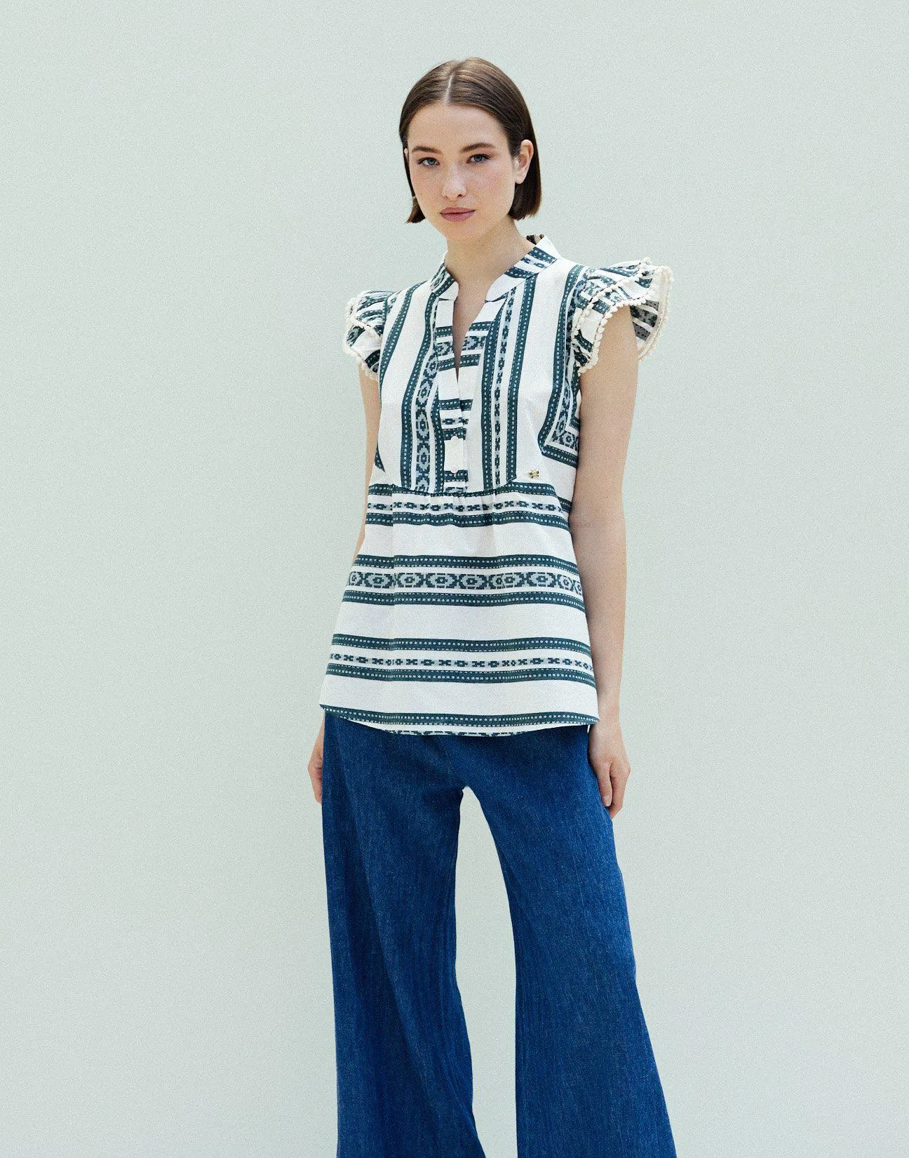 Μπλούζα ζακάρ με βολάν