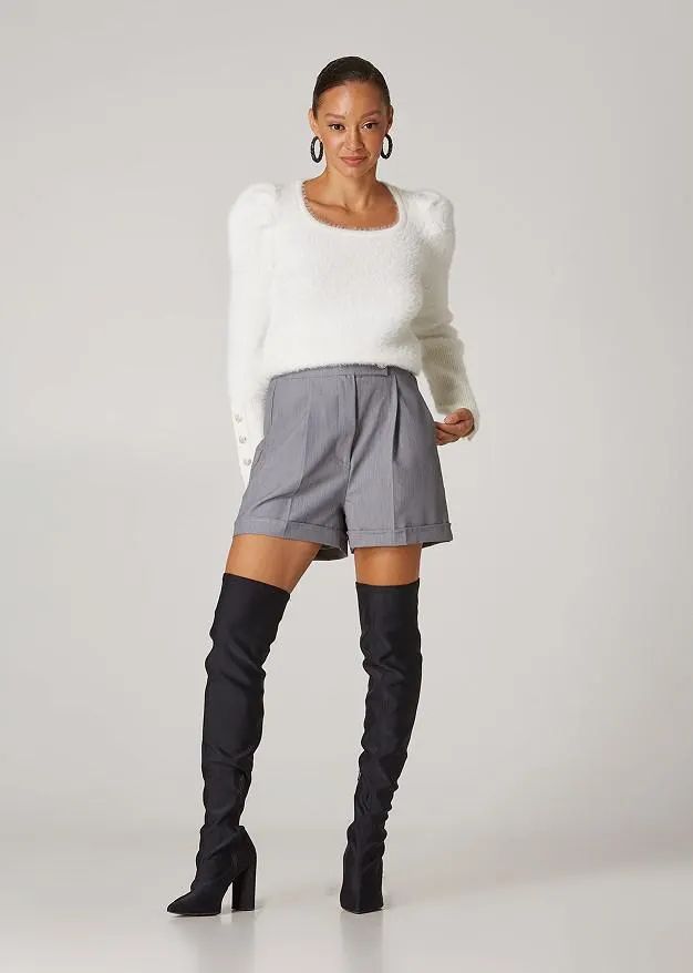 Fluffy πουλόβερ με στρογγυλό γιακά