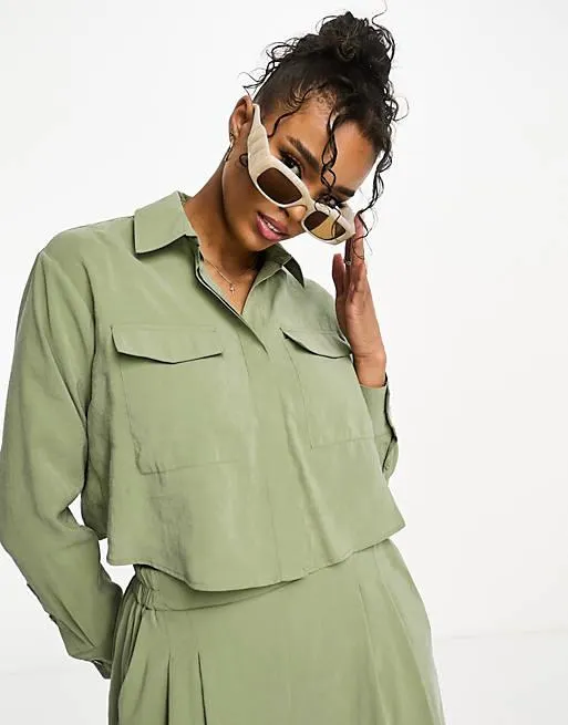 Miss Selfridge soft touch utlity shirt co-ord in khaki