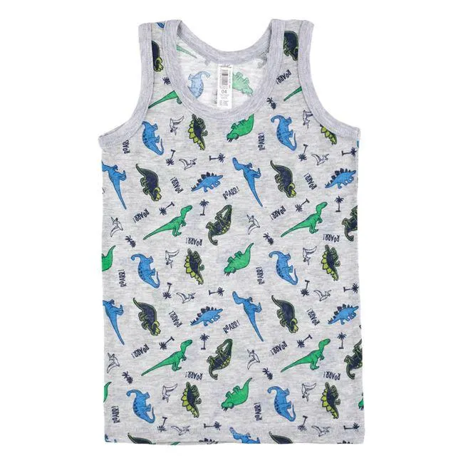 Εσώρουχο Παιδικό Φανελάκι Βαμβακερό Γκρι Μελανζέ Δεινόσαυροι