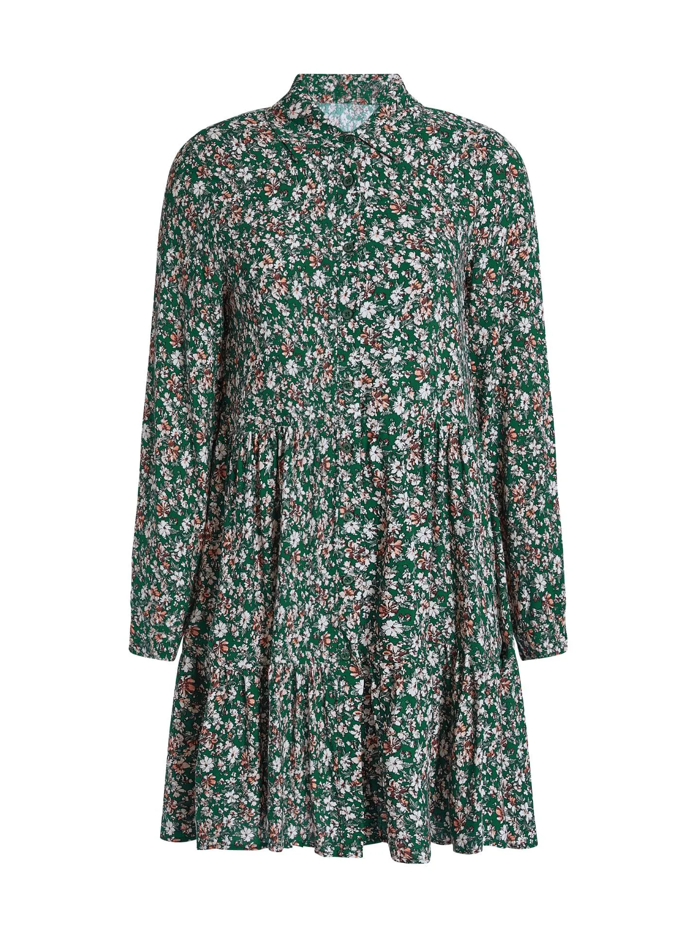 Floral φόρεμα με κλασικό γιακά σε πράσινο