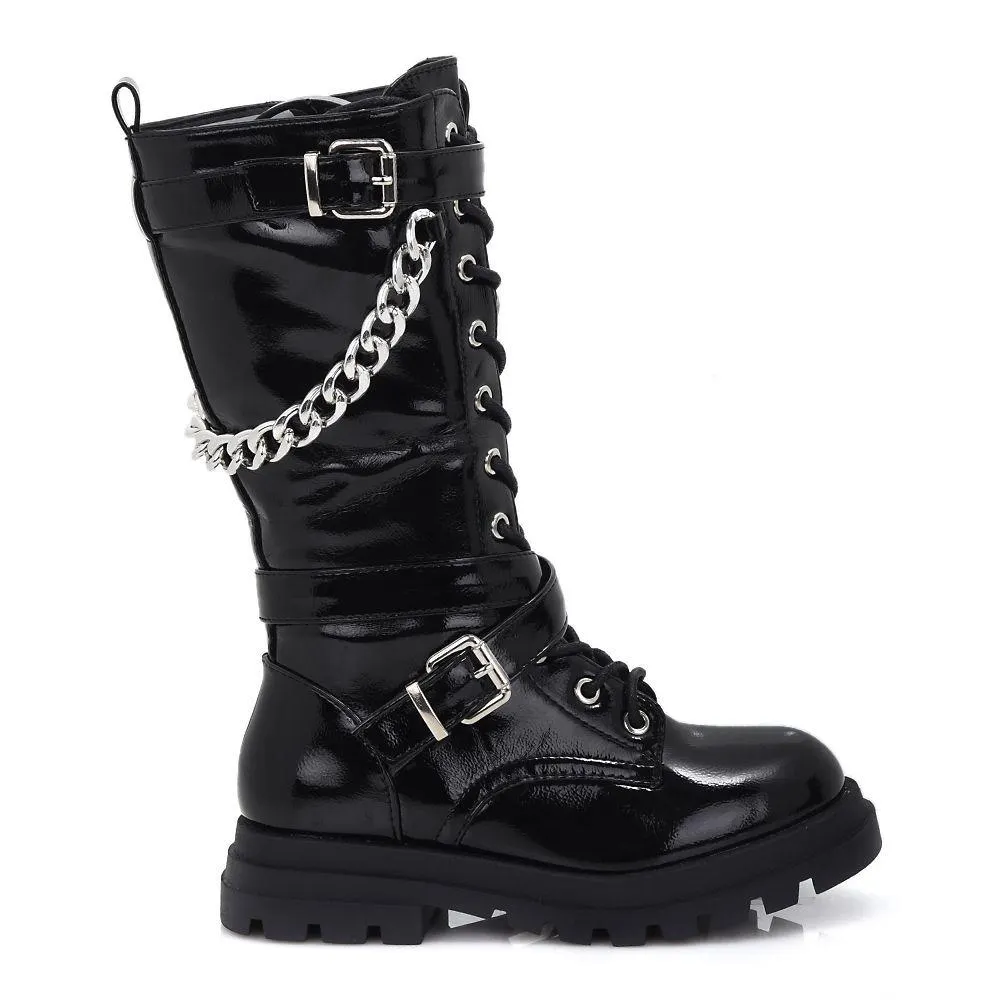 Παιδικές μπότες με κορδόνια και αλυσίδες