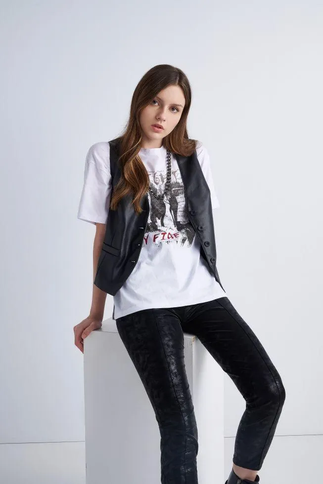 Τ-shirt μακρύ με print - White