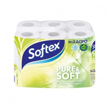 Softex ρολό χαρτί υγείας pure & soft 2φυλλο (62g) (10+2)