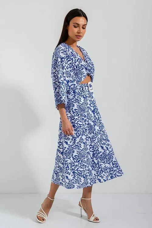 Midi φλοράλ broderie φούστα με ασορτί ζώνη