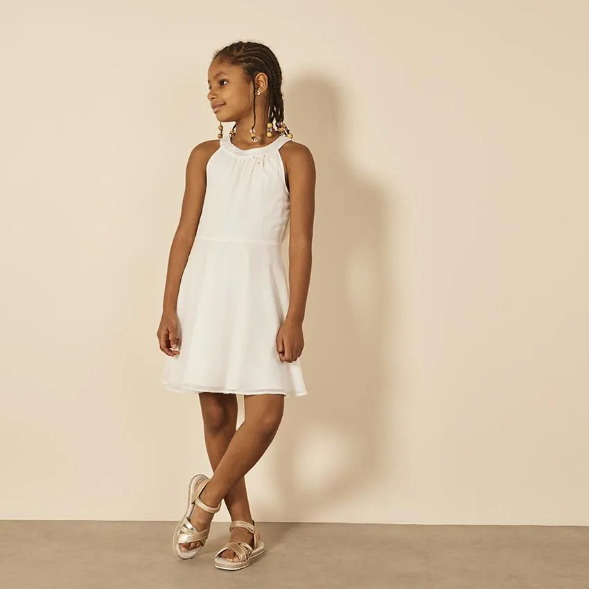 Γιορτινό φόρεμα αμάνικο bi-matière με λουλούδια για κορίτσι