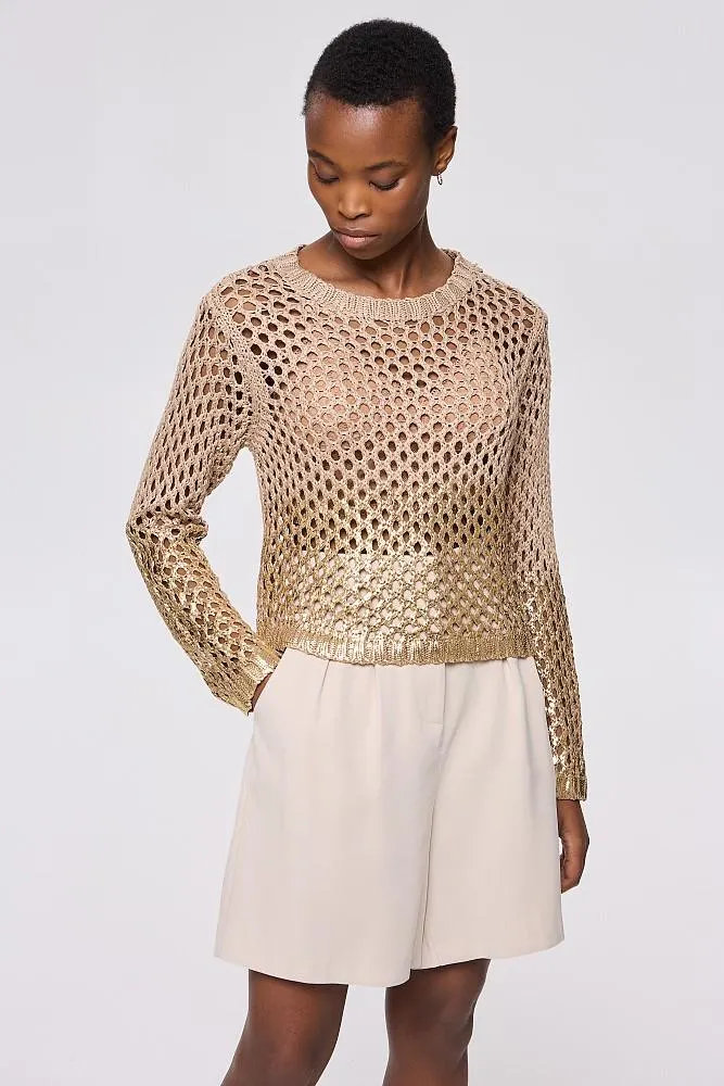 Crop sweater with lurex hemline