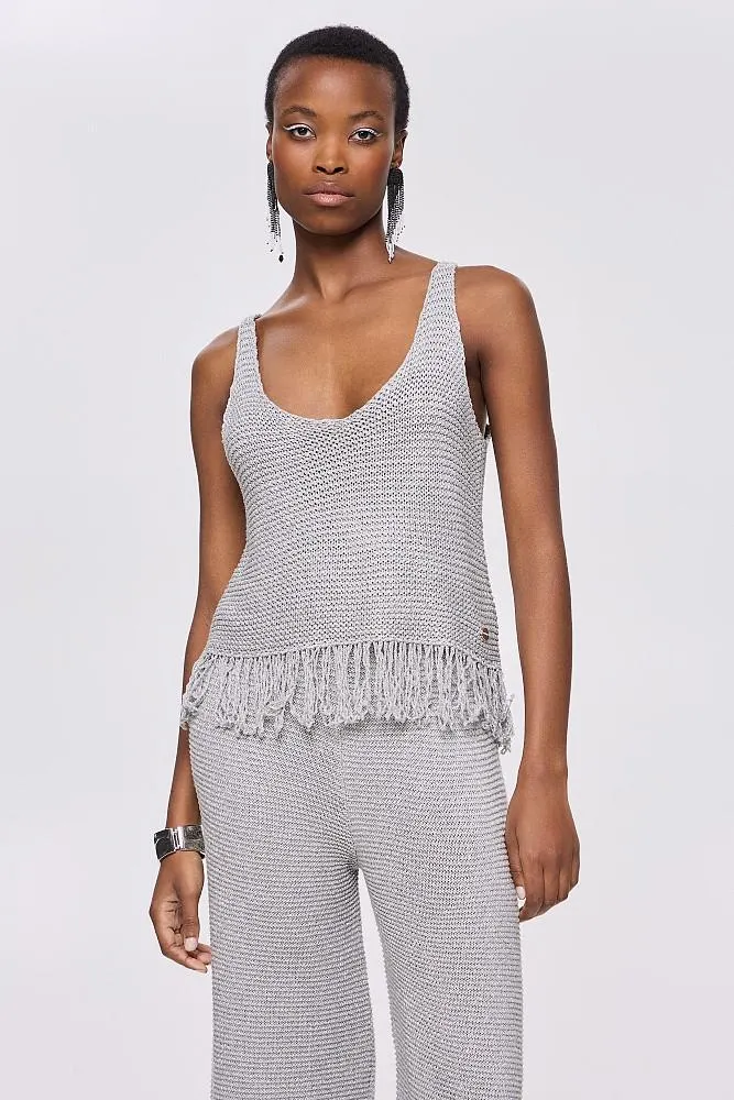 Lurex knit blouse with fringes