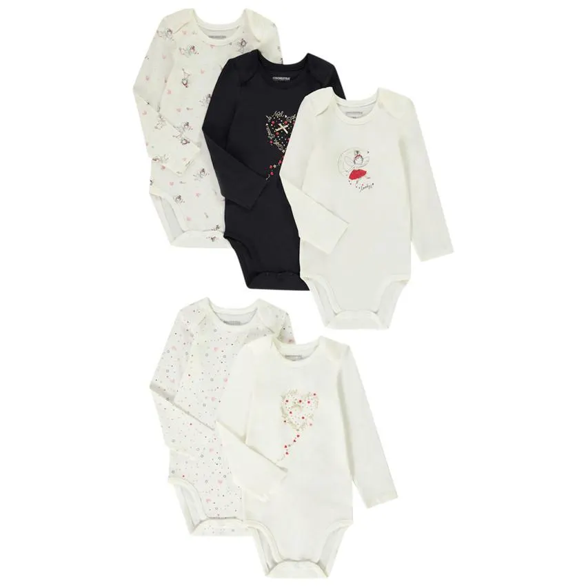 Lot de 5 bodies en jersey print fantaisie pour bébé fille