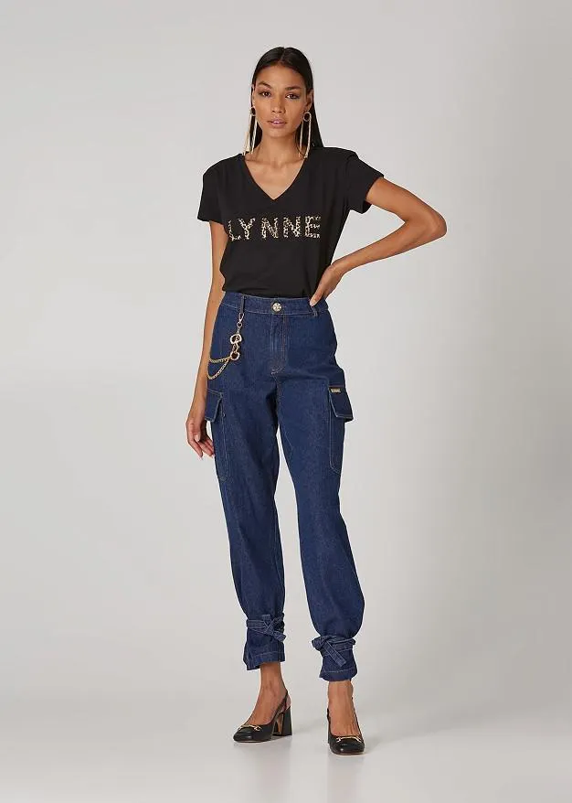 Βαμβακερή κοντομάνικη μπλούζα με Logo