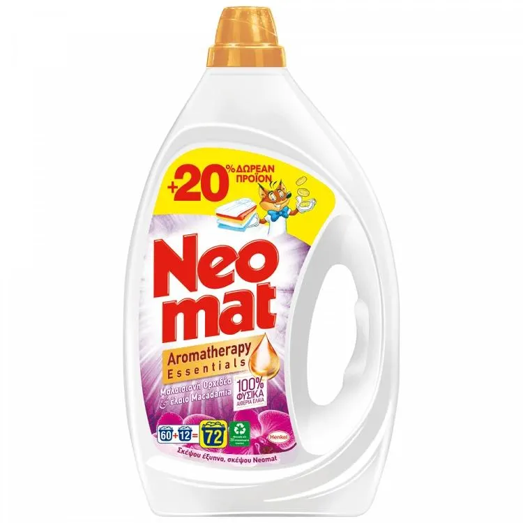 Neomat Απορρυπαντικό Πληντυρίου Gel Μαλαισιανή Ορχιδέα 60μεζ 2,7lt +12μεζ Δώρο